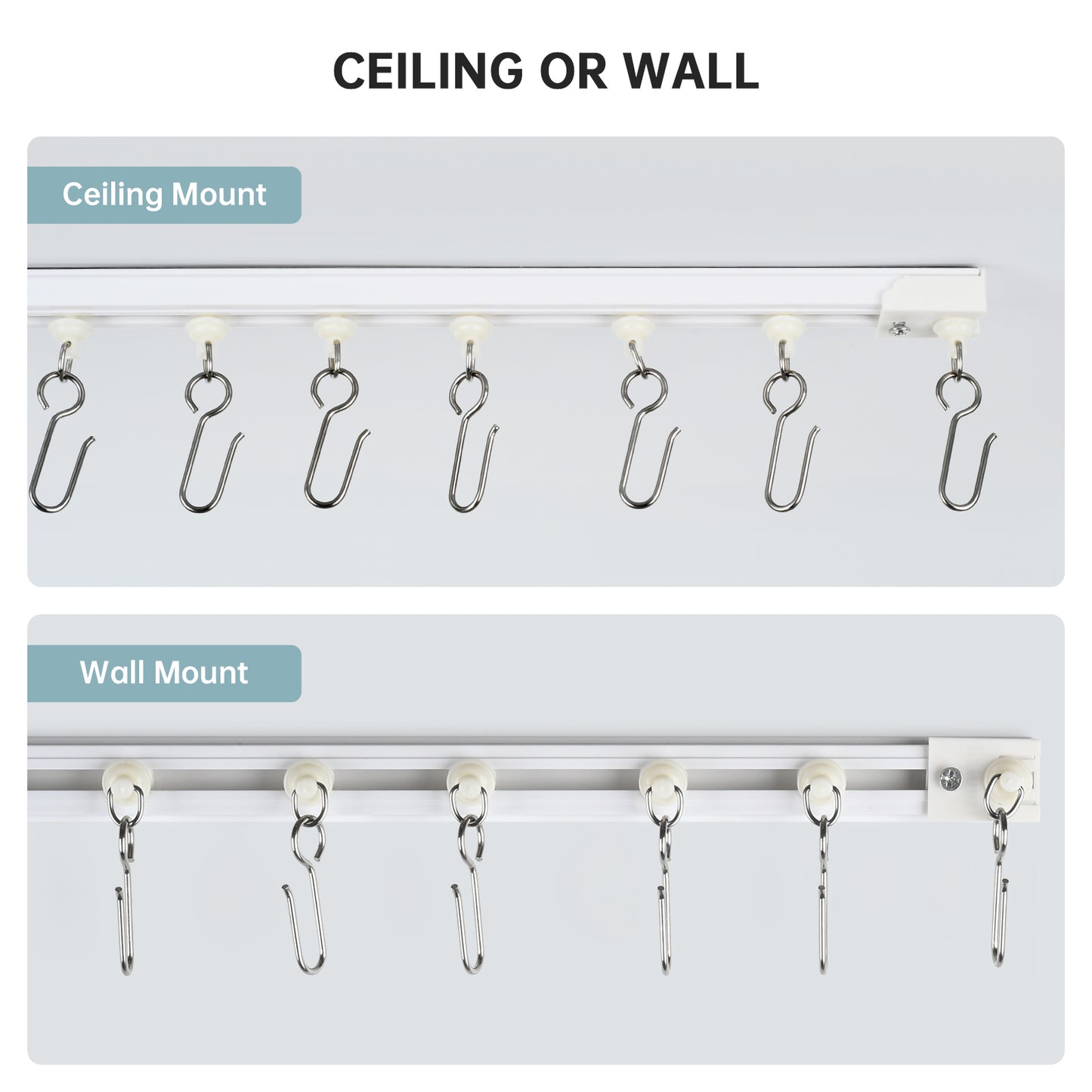 TYRON Adhesive Curtain Track Ceiling or Wall Mount, Ceiling Track Room Divider No Drill, Screws or Tools, Curtain Hangers No Damage